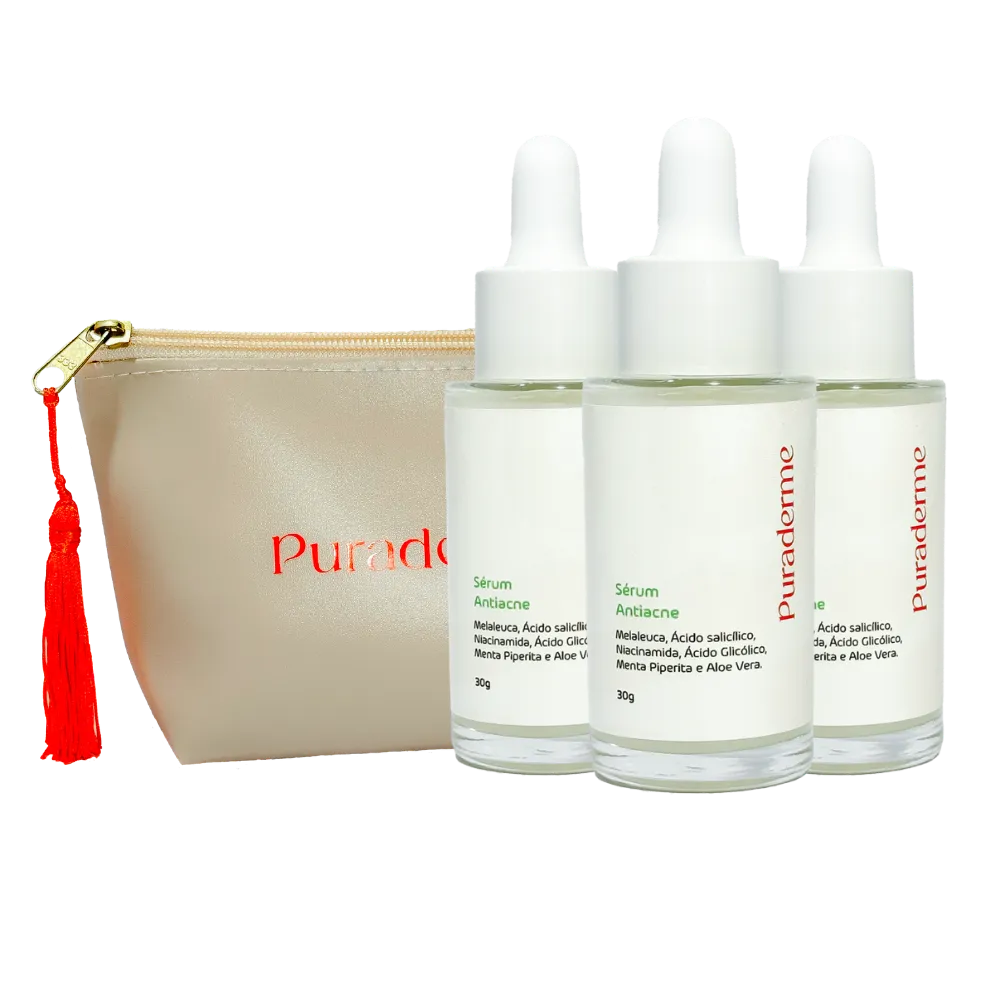 Kit 3 — 3 frascos Sérum Antiacne Puraderme e Necessaire brinde exclusivo